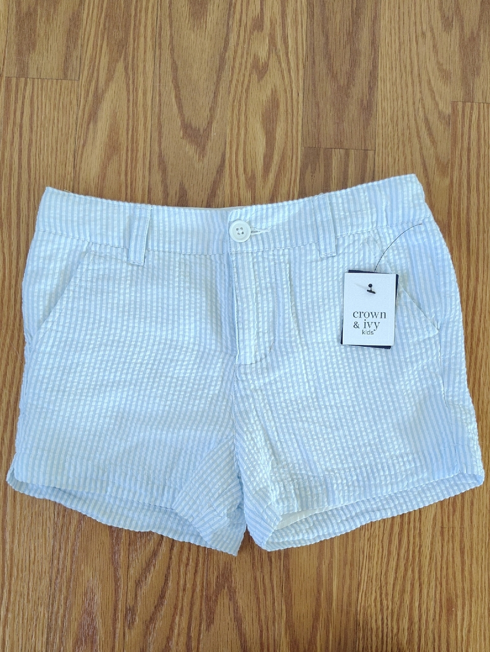 crown & ivy Kids Blue & White Seersucker Striped Shorts